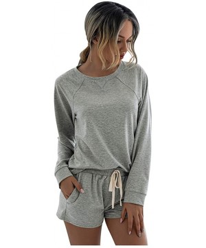 Sets Women's Pajama Set Long Sleeve Tops Elastic Drawstring Shorts Set Nightwear Loungewear with Pockets - Gray - CD19DHU5Q30