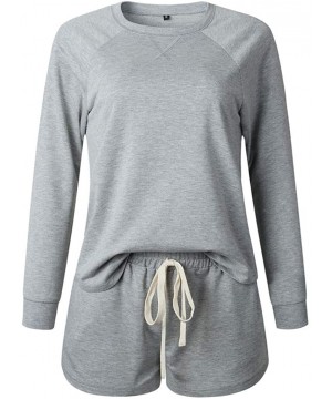 Sets Women's Pajama Set Long Sleeve Tops Elastic Drawstring Shorts Set Nightwear Loungewear with Pockets - Gray - CD19DHU5Q30