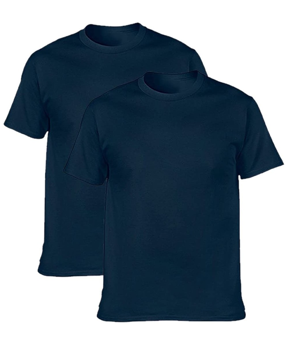 Undershirts Men's Classic Basic Solid Ultra Soft Cotton T-Shirt | 1-2-4 Pack - Navy-2 Pack - CU18RQT348Q