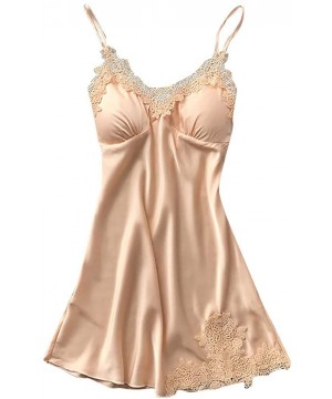 Bras Lingerie Satin Lace Set of 2 Suit Sexy Nightdress Full Slips Sleepwear(S-XXXL) - 1 Pcs Nightskirt-beige - CM193CCLYN2