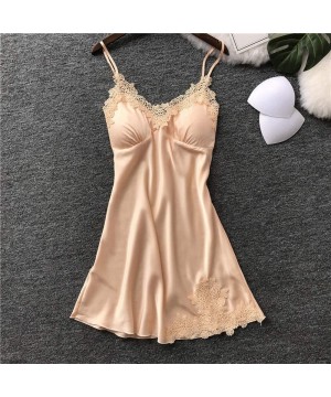 Bras Lingerie Satin Lace Set of 2 Suit Sexy Nightdress Full Slips Sleepwear(S-XXXL) - 1 Pcs Nightskirt-beige - CM193CCLYN2