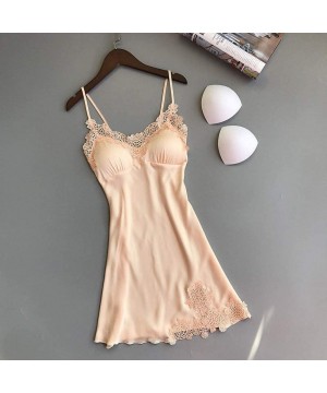 Bras Lingerie Satin Lace Set of 2 Suit Sexy Nightdress Full Slips Sleepwear(S-XXXL) - 1 Pcs Nightskirt-beige - CM193CCLYN2