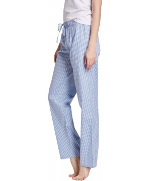 Bottoms Women's 100% Cotton Woven Poplin Sleep Pajama Pants - Blue White Plaid - CB12MA93HBF