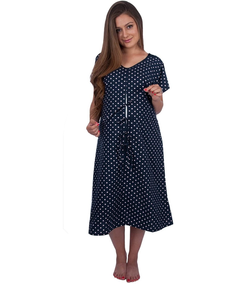 Nightgowns & Sleepshirts Designer Hospital Delivery Gown Easy epidural- fetal Monitoring- IV Access - Navy Polka Dot - C211T6...