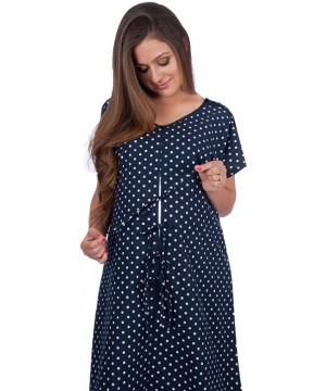 Nightgowns & Sleepshirts Designer Hospital Delivery Gown Easy epidural- fetal Monitoring- IV Access - Navy Polka Dot - C211T6...