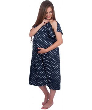 Nightgowns & Sleepshirts Designer Hospital Delivery Gown Easy epidural- fetal Monitoring- IV Access - Navy Polka Dot - C211T6...