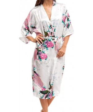 Robes Women Soft Plush 3/4 Sleeve Comfort Charmeuse Floral Printed Hoodie Robe - White - CW199SI8R0E