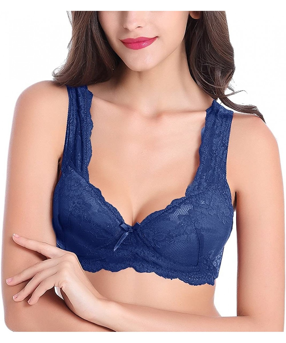 Bras Women Danielle Wire Free Pocketed Bra Wireless Comfort w Pockets - Blue - C717YXM348E