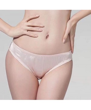 Panties Womens 100% Soft Pure Silk Sexy Panties Breathable Bikinis High Waist Briefs Undies - White+pink - CM18H46H63Z