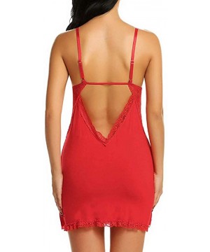 Nightgowns & Sleepshirts Womens Chemise-Women Chemise Lingerie Sexy Nightie Full Slips Lace Babydoll Sleepwear Dress - Red - ...