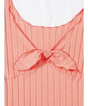 Shapewear Women's Tie Front Lettuce Trim Sleeveless High Waist Rib Knit Bodysuit - Coral Pink - CY19D3CMMNL