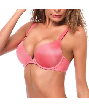 Bras Women's Push Up Everyday Basic Comfort Lightly Padded Underwire Plunge T-Shirt Bra Lift Up - Pink - C81882M65ZI