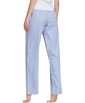 Bottoms Women's 100% Cotton Woven Poplin Sleep Pajama Pants - Blue White Plaid - CB12MA93HBF