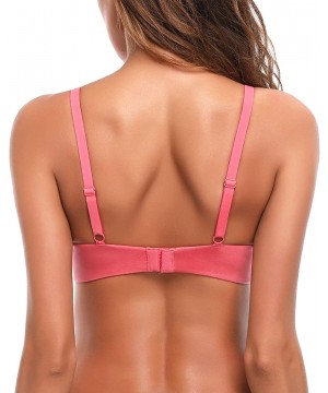 Bras Women's Push Up Everyday Basic Comfort Lightly Padded Underwire Plunge T-Shirt Bra Lift Up - Pink - C81882M65ZI