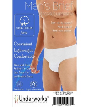 Briefs 20-Pack Mens Disposable 100% Cotton Underwear - for Travel- Hospital Stays- Emergencies - White - CR17YKGIZ36