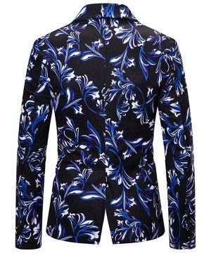 Thermal Underwear Mens Print Business Dress Suit-Two Button Slim Fit Formal Party Jacket Blazer - Blue - CC18A692QI2