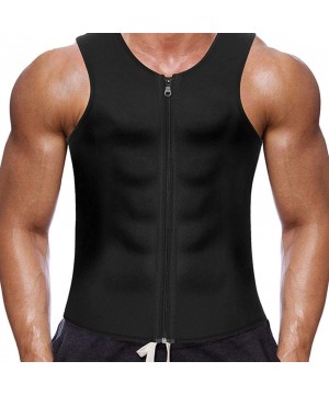 Shapewear Men's Tank Top Workout Vest for Weight Loss Zipper Body Shaper Sleeveless Sports Shirt Waist Trainer - Black - CV19...