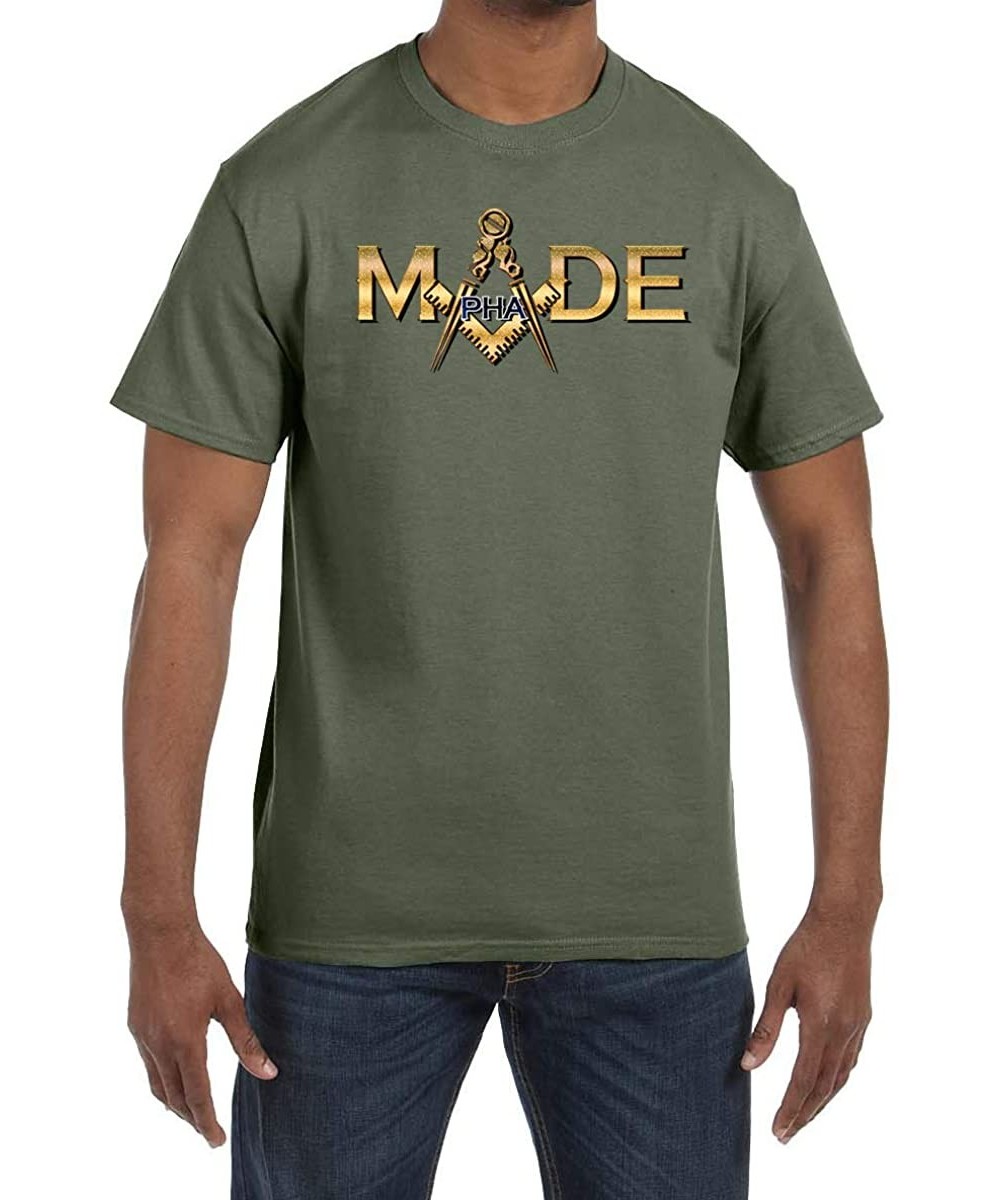 Undershirts Prince Hall PHA Made Square & Compass Masonic Men's Crewneck T-Shirt - Military Green - CT1853QCOD4