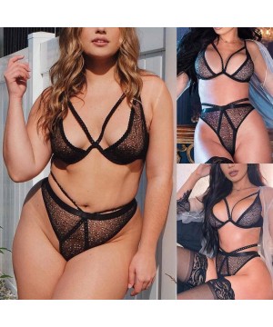 Baby Dolls & Chemises 2PC Plus Size Underwear Clubwear for Women Lace Sexy Lingerie Hollow Bra Thong Cosplay Nightgowns Set W...