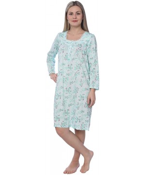 Nightgowns & Sleepshirts Women's Floral Cotton Blend Long Sleeve Nightgown Available in Plus Size - Green Square Neck - CY192...