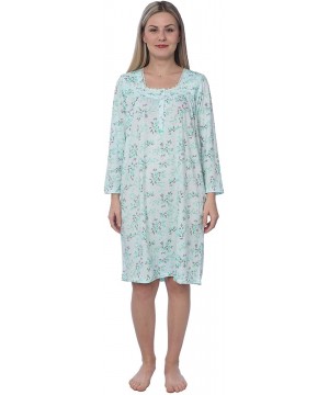 Nightgowns & Sleepshirts Women's Floral Cotton Blend Long Sleeve Nightgown Available in Plus Size - Green Square Neck - CY192...