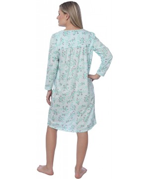 Nightgowns & Sleepshirts Women's Floral Cotton Blend Long Sleeve Nightgown Available in Plus Size - Green Square Neck - CY192...