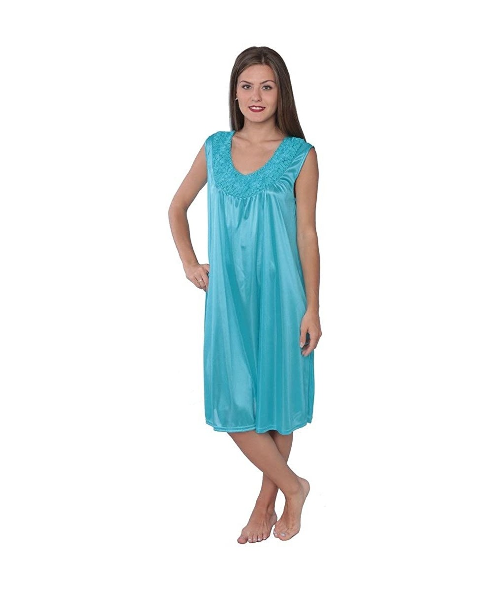 Nightgowns & Sleepshirts Women's Tricot Sleeveless Long Nightgown - F33_teal - CB183MQ33ZS