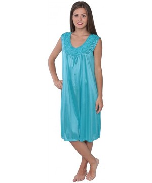 Nightgowns & Sleepshirts Women's Tricot Sleeveless Long Nightgown - F33_teal - CB183MQ33ZS