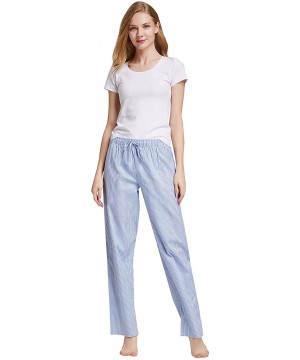 Bottoms Women's 100% Cotton Woven Poplin Sleep Pajama Pants - Blue White Plaid - CB12MA93HBF