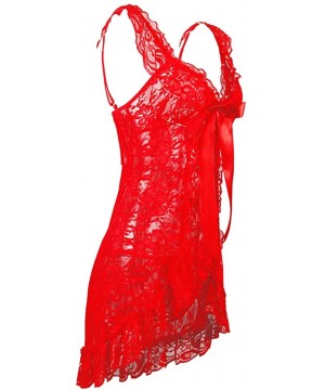 Baby Dolls & Chemises Women Plus Size(S-6XL) Transparent Babydoll Teddy Lingerie Open Front - Red - CR18DXKRM4G