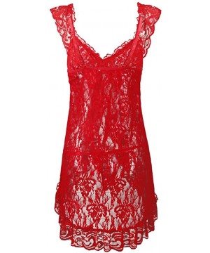 Baby Dolls & Chemises Women Plus Size(S-6XL) Transparent Babydoll Teddy Lingerie Open Front - Red - CR18DXKRM4G