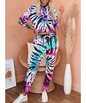 Sets Womens Tie Dye Printed Long Sleeve Tops and Pants Long Pajamas Set Joggers PJ Sets Nightwear Loungewear - O Black - CZ19...