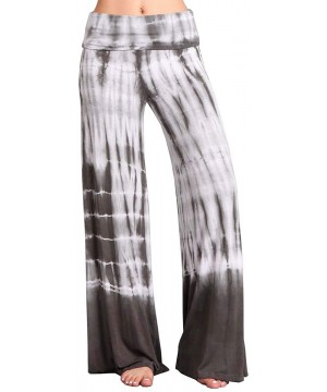 Bottoms Womens Casual Tie Dye Solid Wide Leg Bottom Boho Hippie Lounge Palazzo Pants S-3XL - Grey White2 - CU18W76S953