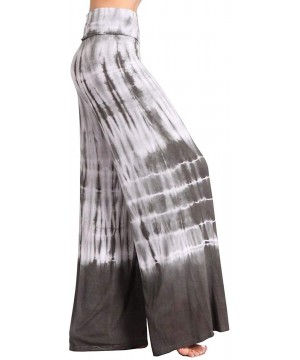 Bottoms Womens Casual Tie Dye Solid Wide Leg Bottom Boho Hippie Lounge Palazzo Pants S-3XL - Grey White2 - CU18W76S953