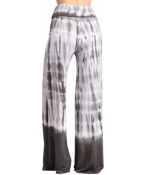 Bottoms Womens Casual Tie Dye Solid Wide Leg Bottom Boho Hippie Lounge Palazzo Pants S-3XL - Grey White2 - CU18W76S953