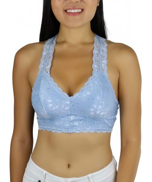 Bras Women's Stretch Lace Hourglass Back with Full Mesh Lining Bralette - Ash Blue - CE18TX8AND6