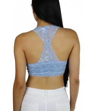 Bras Women's Stretch Lace Hourglass Back with Full Mesh Lining Bralette - Ash Blue - CE18TX8AND6