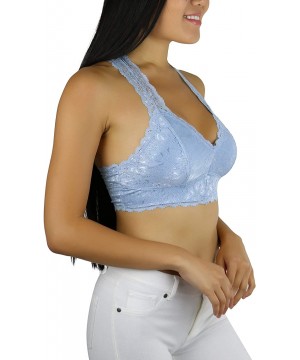 Bras Women's Stretch Lace Hourglass Back with Full Mesh Lining Bralette - Ash Blue - CE18TX8AND6