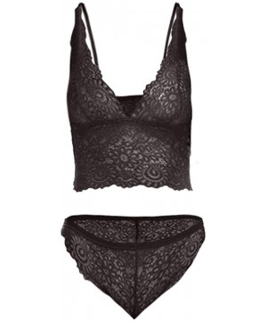 Sets Women Sexy Lace Bra and Panty Set Bralette Lingerie Lace Babydoll Bodysuit Intimate Thongs - Black - CR18XE4GMYD