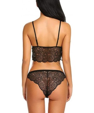 Sets Women Sexy Lace Bra and Panty Set Bralette Lingerie Lace Babydoll Bodysuit Intimate Thongs - Black - CR18XE4GMYD