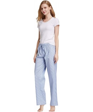 Bottoms Women's 100% Cotton Woven Poplin Sleep Pajama Pants - Blue White Plaid - CB12MA93HBF