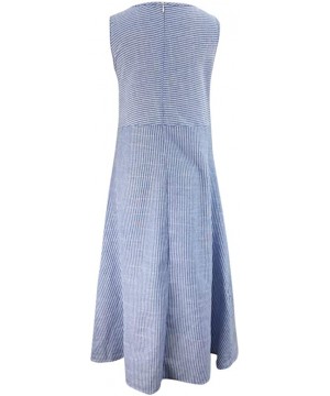 Tops Fashion Cotton Dress Sleeveless Loose Striped Summer Dress Festive Linen Elegant Long Dresses with Pockets - Blue - CY19...