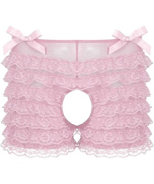 Briefs Men's Mid Rise Bowknot Sissy Maid Floral Lace Bikini Briefs Crossdress Underwear - Pink - CH1983WCZES