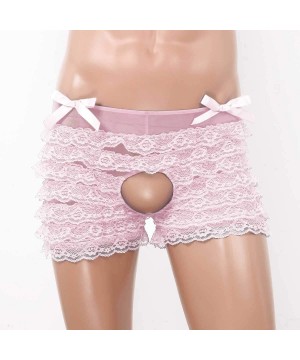 Briefs Men's Mid Rise Bowknot Sissy Maid Floral Lace Bikini Briefs Crossdress Underwear - Pink - CH1983WCZES