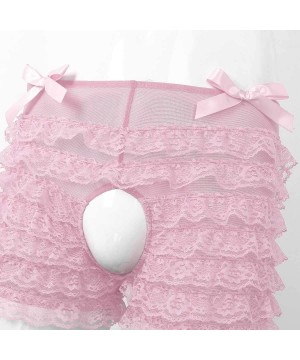 Briefs Men's Mid Rise Bowknot Sissy Maid Floral Lace Bikini Briefs Crossdress Underwear - Pink - CH1983WCZES