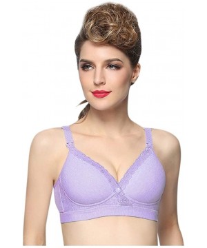 Bras Women's Adjustable Sports Front Closure Extra-Elastic Breathable Lace Trim Bra - Purple - CU18YYS0E8Y