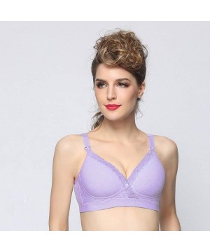 Bras Women's Adjustable Sports Front Closure Extra-Elastic Breathable Lace Trim Bra - Purple - CU18YYS0E8Y