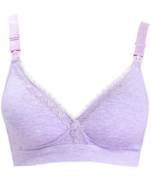 Bras Women's Adjustable Sports Front Closure Extra-Elastic Breathable Lace Trim Bra - Purple - CU18YYS0E8Y