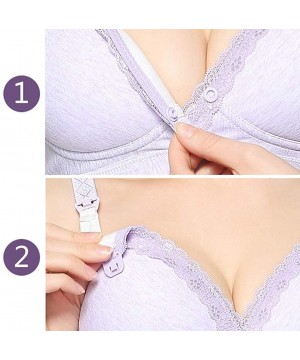 Bras Women's Adjustable Sports Front Closure Extra-Elastic Breathable Lace Trim Bra - Purple - CU18YYS0E8Y