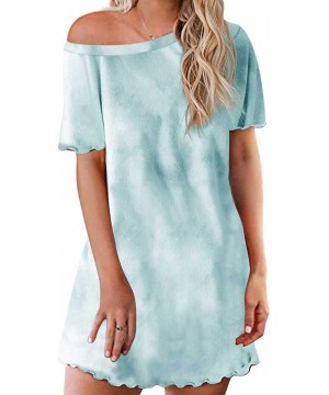 Nightgowns & Sleepshirts Summer Loungewear Tie Dye Print Short Sleeve Sleepwear Nightgown - 2 - CM19DDZAIK8